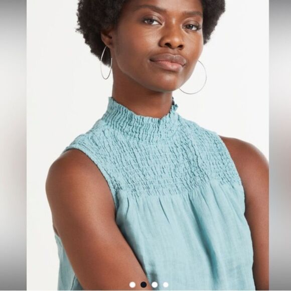 Cloth & Stone 100% Linen Ruched High Neck Blouse size XS - Picture 2 of 13